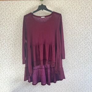 Maurices Burgundy Layered Tunic Top With Lace Trim